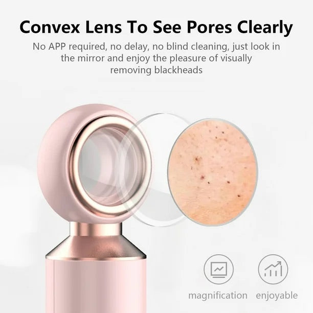 Close-up of ClearView™ featuring its LED-powered magnifying lens positioned over skin to display blackhead extraction