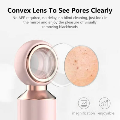 Close-up of ClearView™ featuring its LED-powered magnifying lens positioned over skin to display blackhead extraction