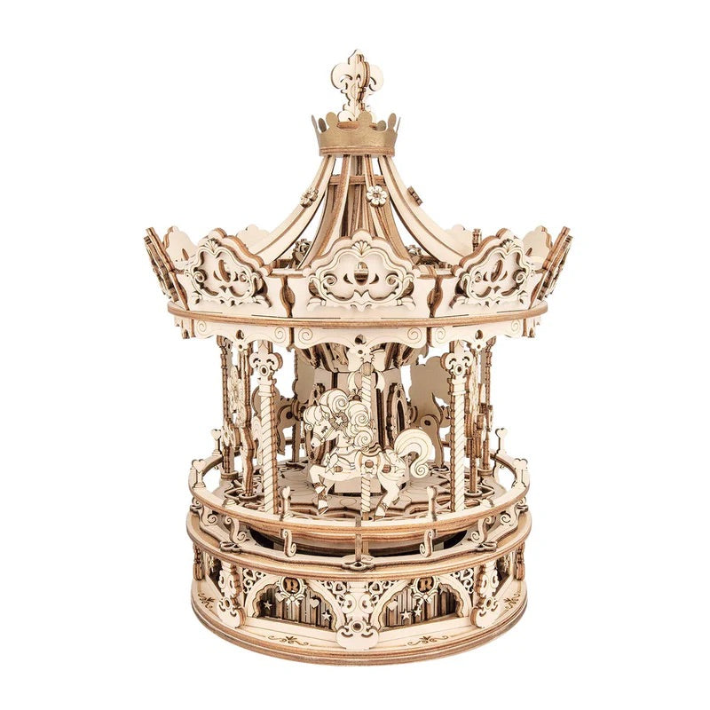 StarryCraft™ 3D Music Box Puzzle Kit featuring a detailed wooden carousel design.