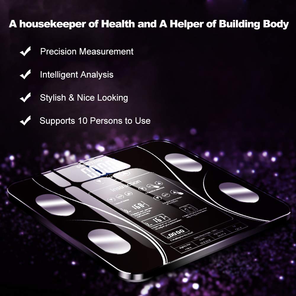 BodyIQ™ precision smart scale with intelligent analysis and multi-user support, sleek tempered-glass design