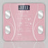 Purple BodyIQ™ smart scale on wood floor with enlarged icon display for body metrics